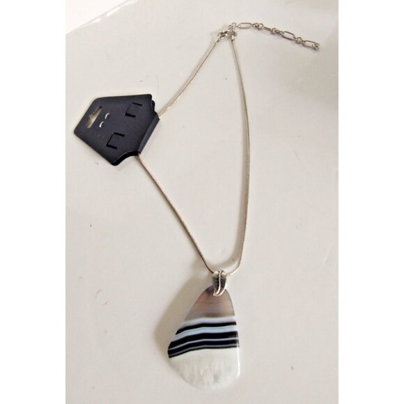 Polished Zebra Jasper Pendant & Sterling Silver Serpentine Necklace 925 Italy - Picture 2 of 13
